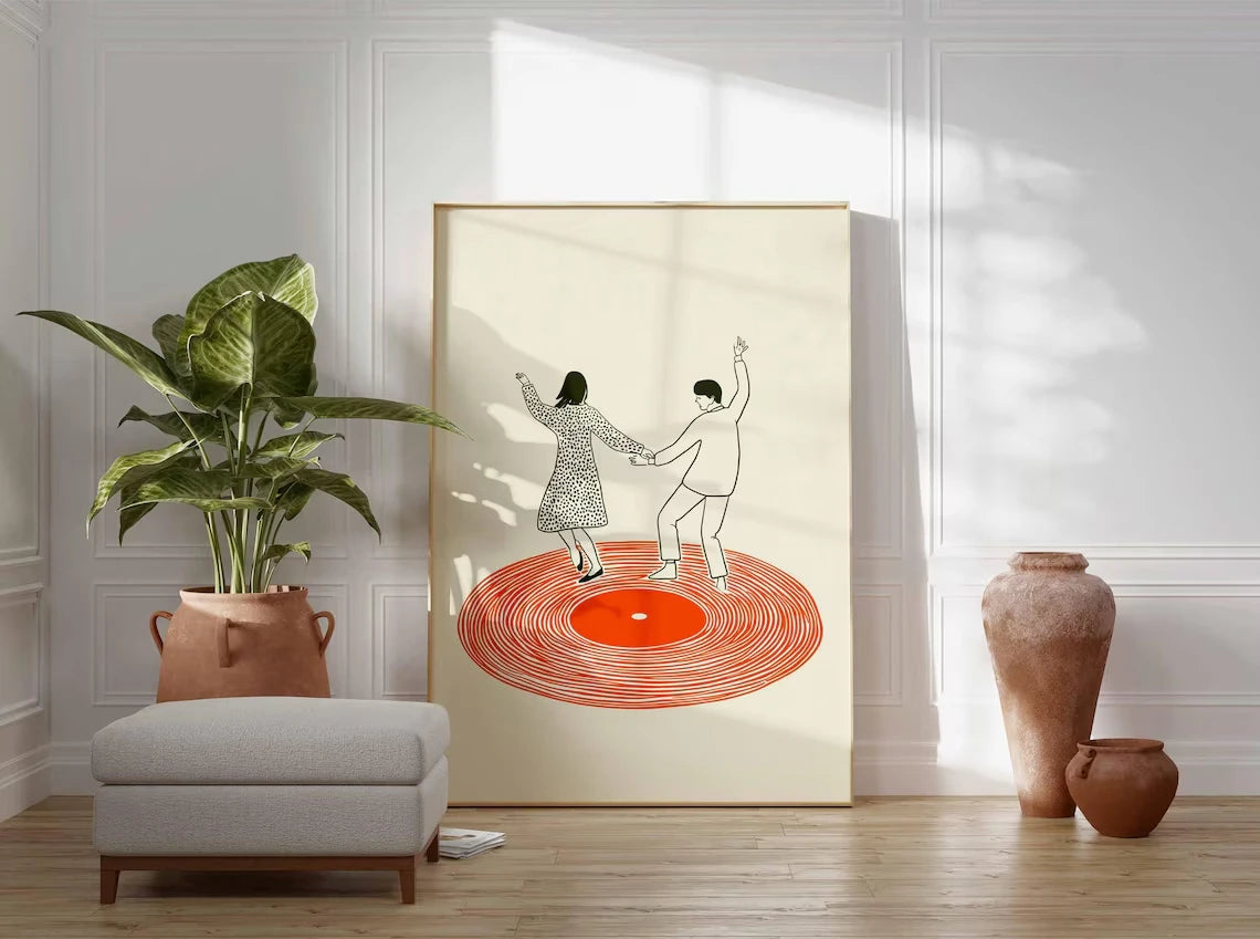 Dancing Couple Vinyl Record Poster – Retro Music Wall Art