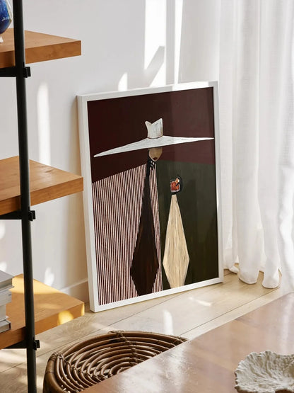 Woman in White Hat Figurative Wall Art Print – Modern Abstract Poster