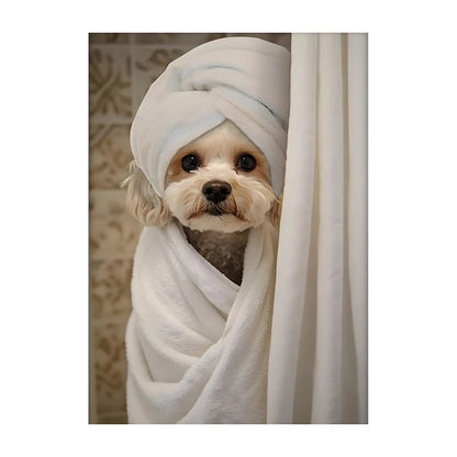 Funny Dog Bathroom Poster – Schnauzer in Bathrobe Wall Art Print