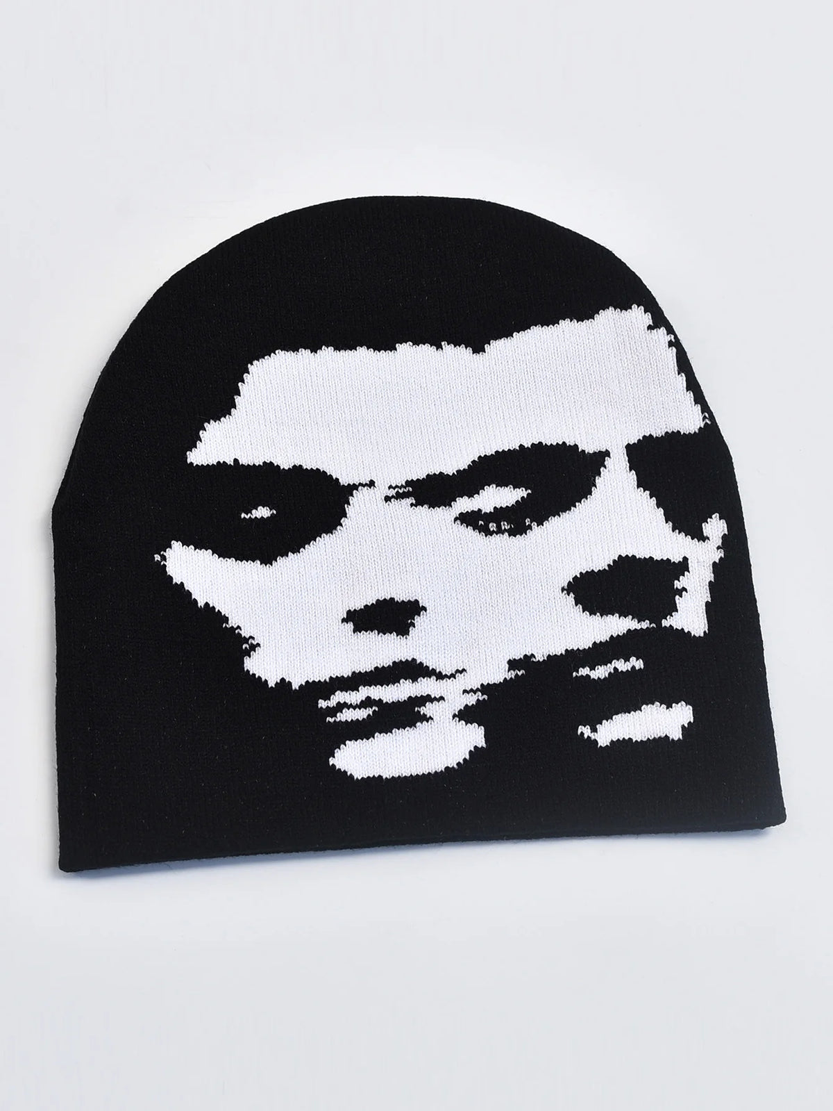 Y2K Goth Face Knit Beanie – Unisex Streetwear Pullover Cap