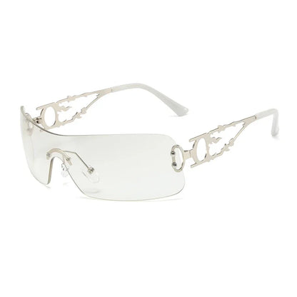Rimless Y2K Shield Sunglasses – UV400 Wraparound Unisex