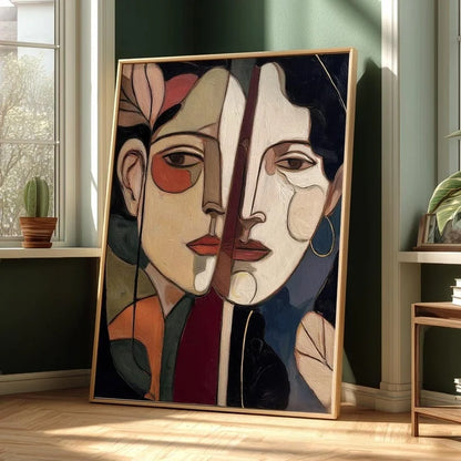 Abstract Female Face Canvas Wall Art Poster – Cubist Women Portrait Print
