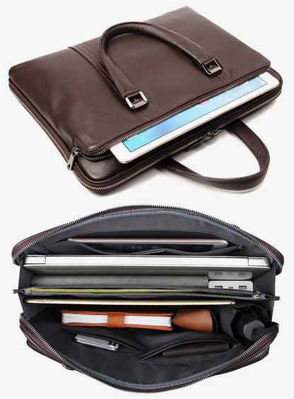 Genuine Leather Men's Briefcase – 15.6" Laptop & Business Bag