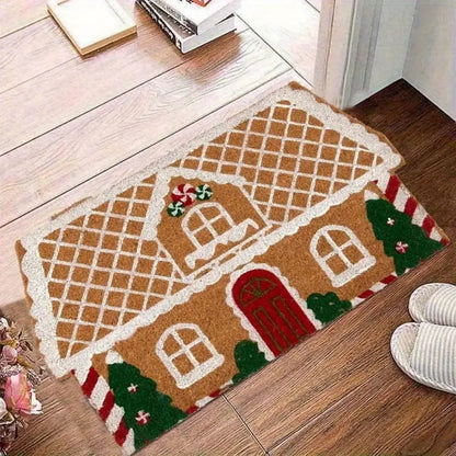 Christmas Gingerbread House Shaped Rug – Soft Non-Slip Floor Mat
