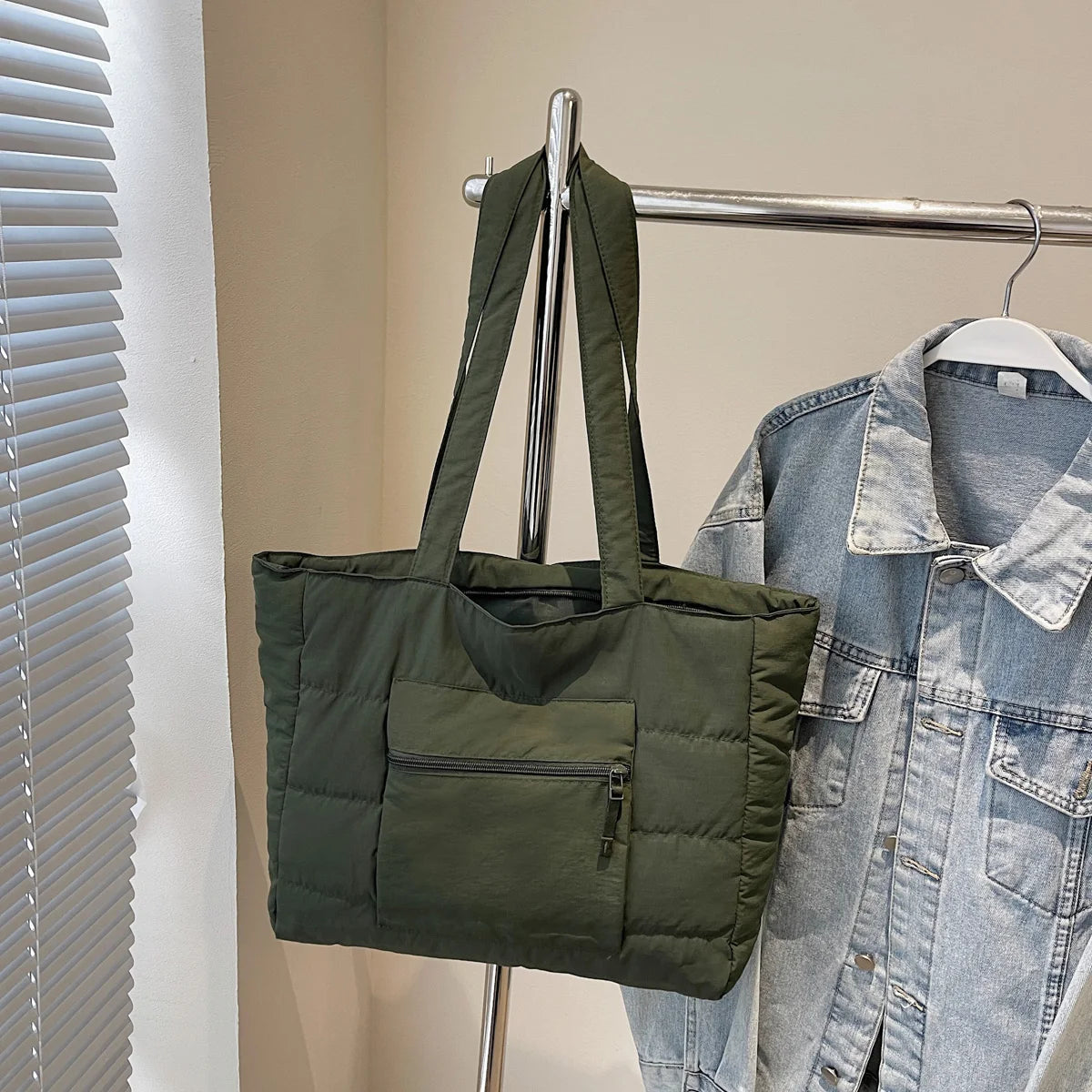 Large Puffer Tote Bag – Women's Quilted Shoulder Shopper