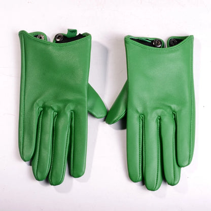 Women's Genuine Leather Short Gloves with Button Wrist