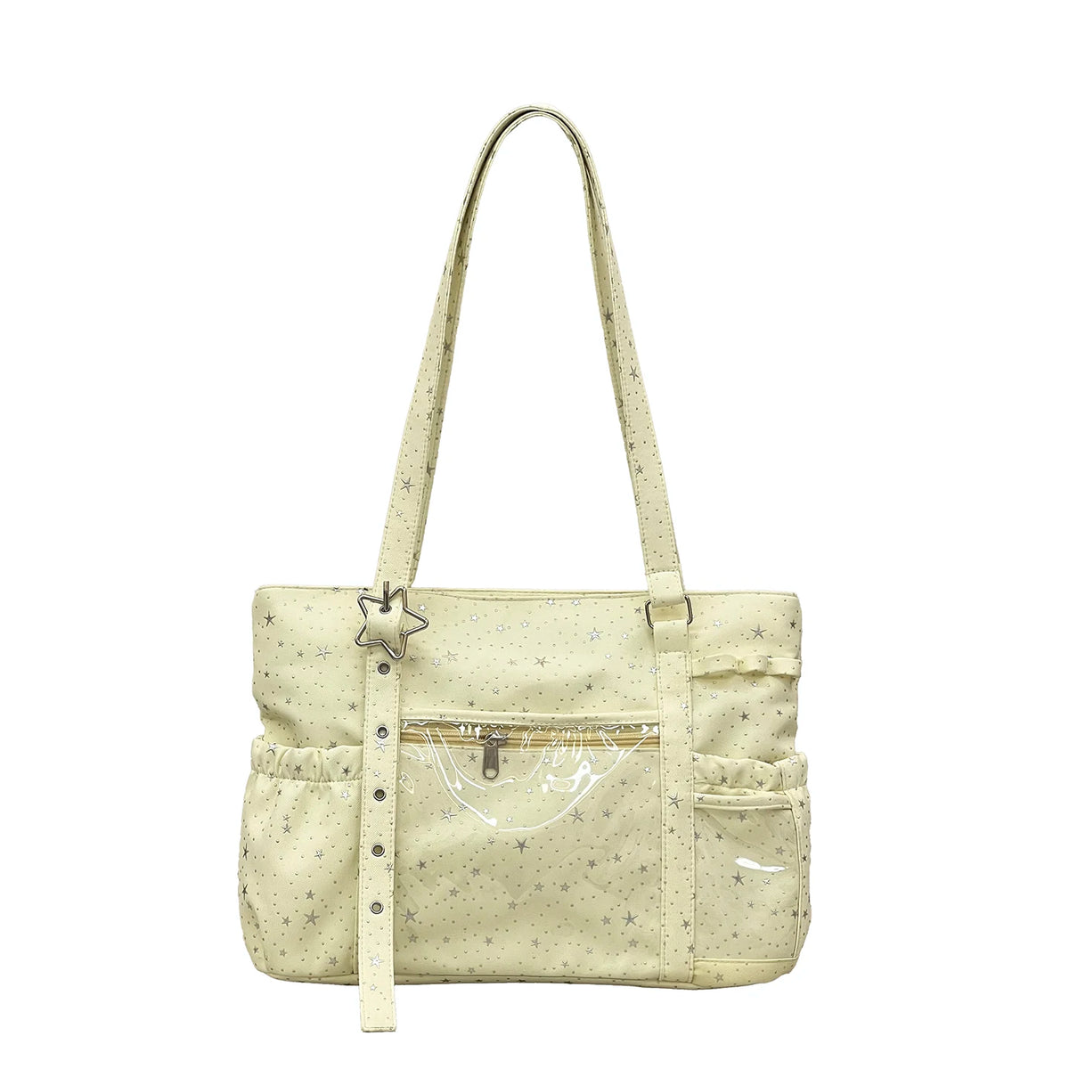 Star Print Nylon Tote Bag – Women's Shoulder Bag with Clear Pocket