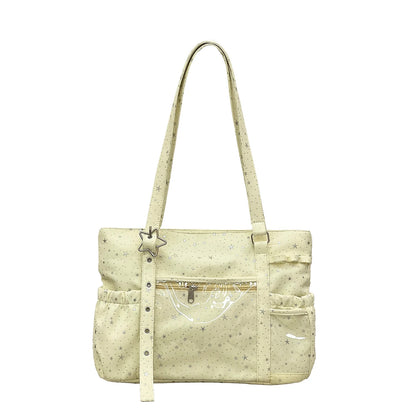 Star Print Nylon Tote Bag – Women's Shoulder Bag with Clear Pocket