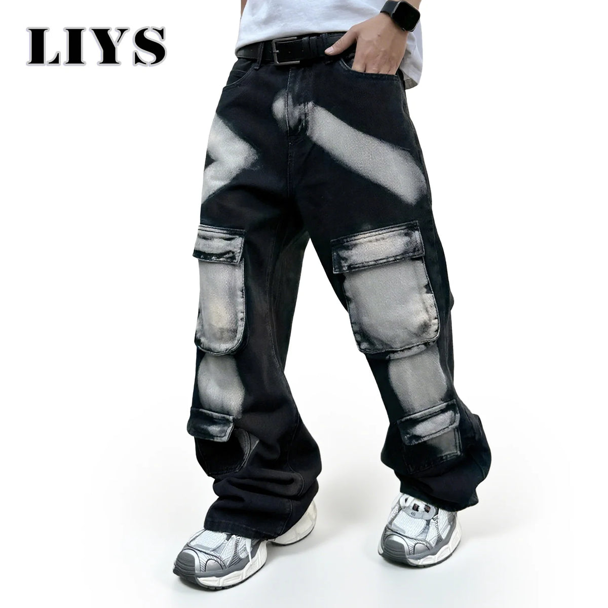 Splashed Ink Cargo Jeans – Men's Streetwear Denim Pants