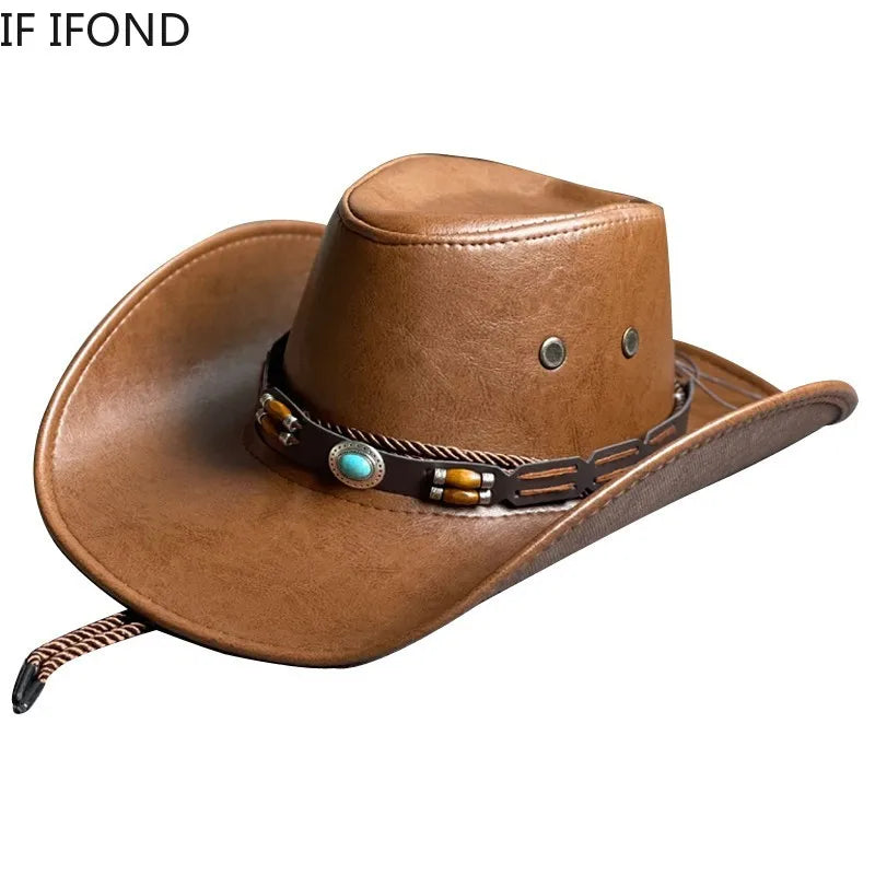 Faux Leather Western Cowboy Hat – Unisex Vintage Style