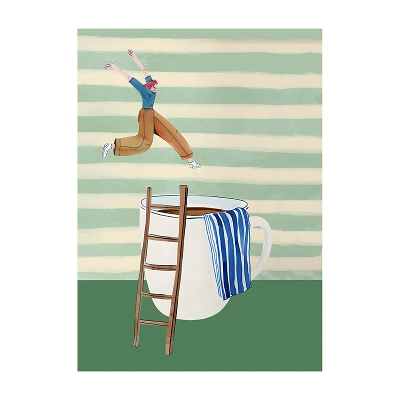 Coffee Diver Wall Art Print – Whimsical Kitchen Poster