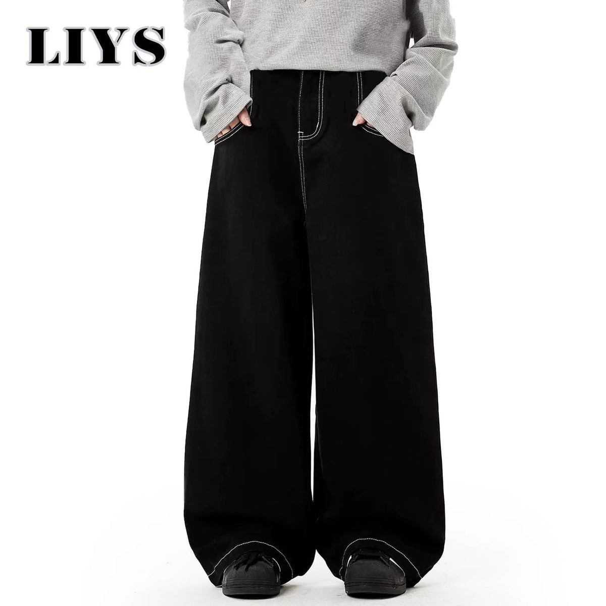 Black Baggy Wide Leg Jeans – Unisex Retro Denim Pants