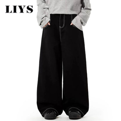 Black Baggy Wide Leg Jeans – Unisex Retro Denim Pants