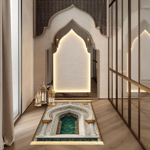 Islamic Prayer Mat – Luxury Mosque Arch 3D Print with Fringe