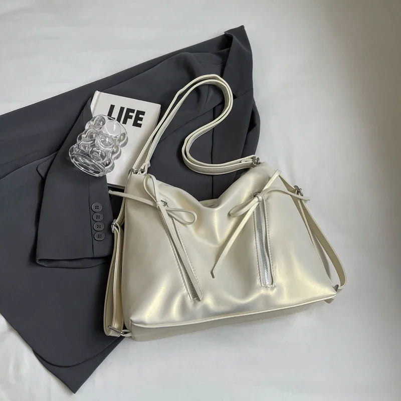 Bow Detail PU Leather Shoulder Bag for Women
