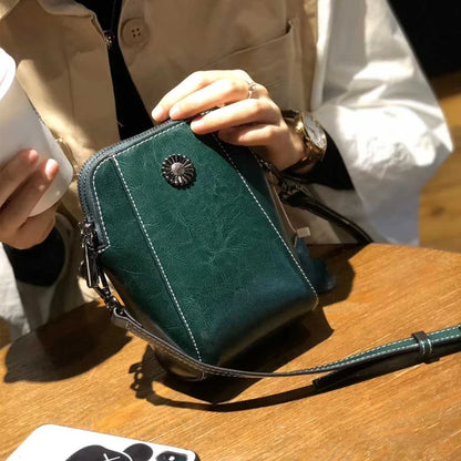 Genuine Leather Crossbody Phone Bag – Oil Wax Cowhide