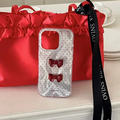 3D Bow Knot iPhone Case – Polka Dot Glitter Hard Cover