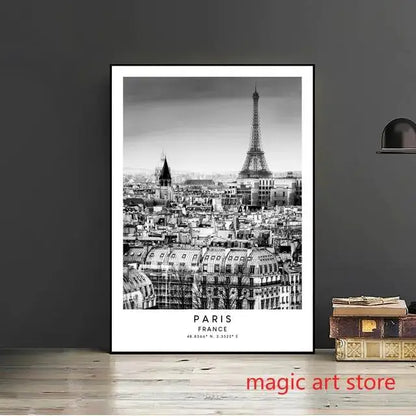 City Travel Poster – Black & White Landmark Wall Art Print for Home Decor