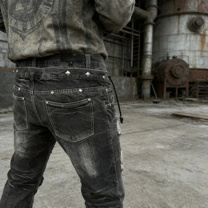 Y2K Gothic Washed Flare Jeans – Lace-Up Double Waist Unisex