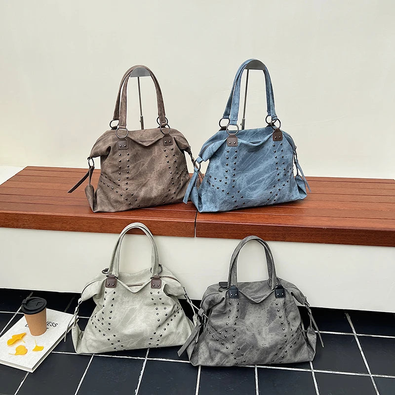 Rivets Large Capacity PU Leather Shoulder Bag