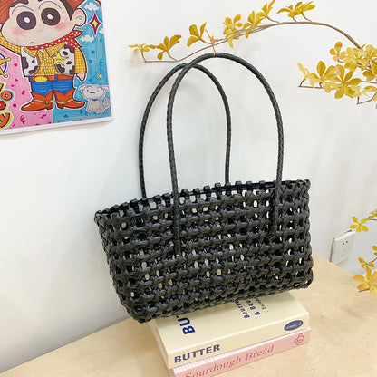 Hollow-Out Woven Tote Bag for Women – Korean Y2K Handbag