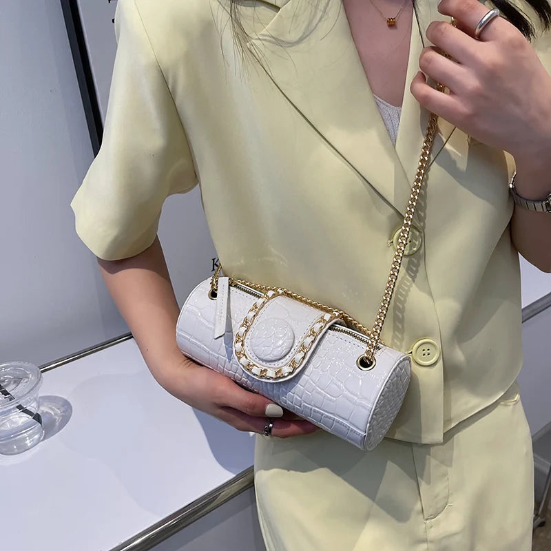 Stone Pattern PU Leather Cylinder Crossbody Bag for Women