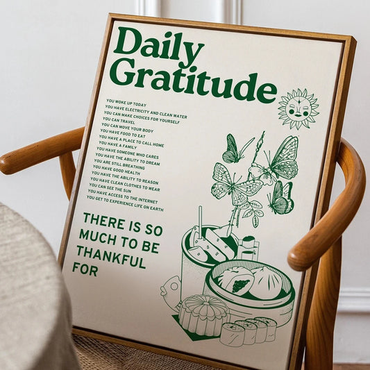 Daily Gratitude Wall Art Print – Green Retro Poster