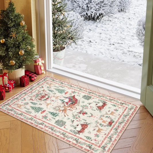 Christmas Non-Slip Area Rug – Vintage Holiday Floor Mat