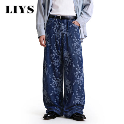 Orchid Jacquard Baggy Wide Leg Jeans – Korean Retro Denim