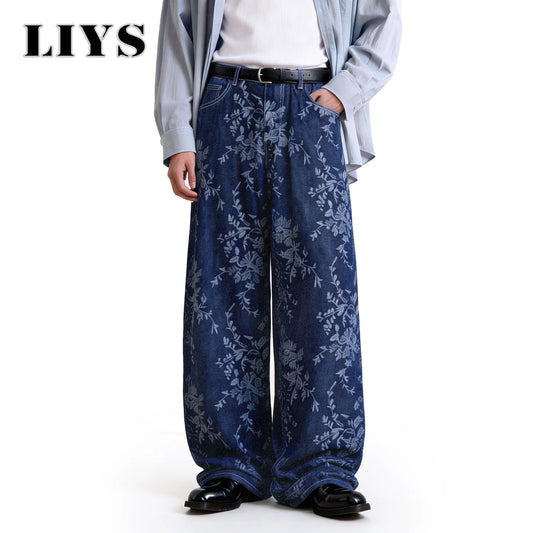 Orchid Jacquard Baggy Wide Leg Jeans – Korean Retro Denim