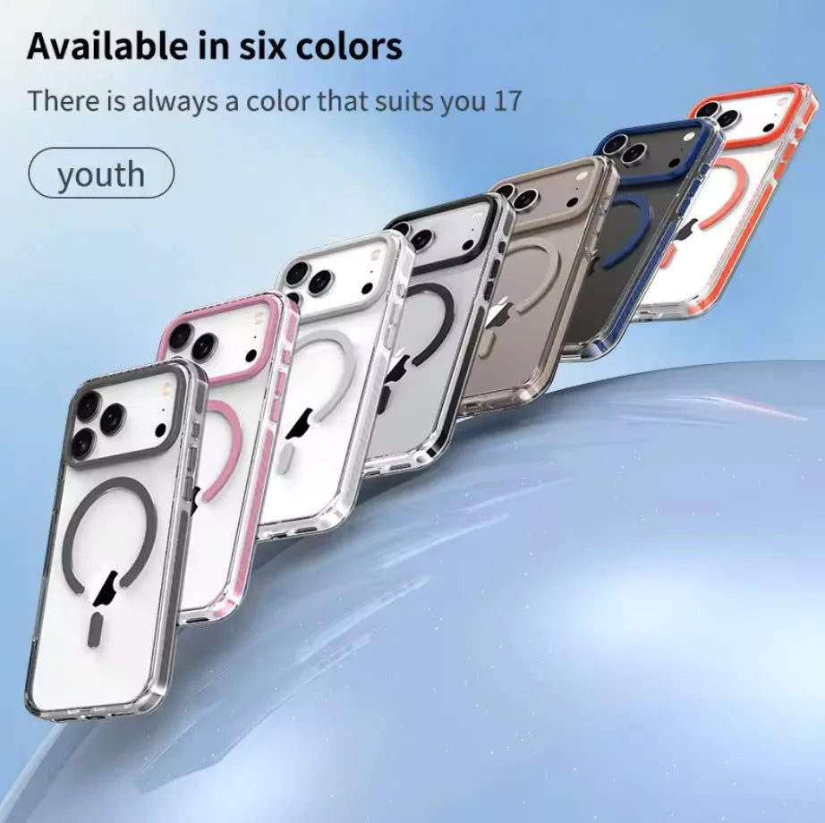MagSafe Clear iPhone Case with Colorful Striped Border