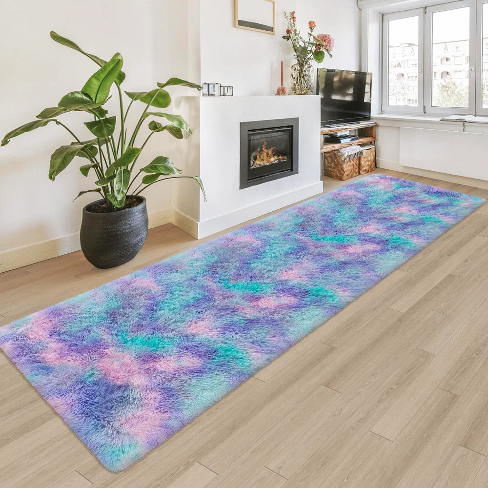 Tie-Dye Shaggy Runner Rug – Soft Fluffy Floor Mat for Bedroom & Living Room
