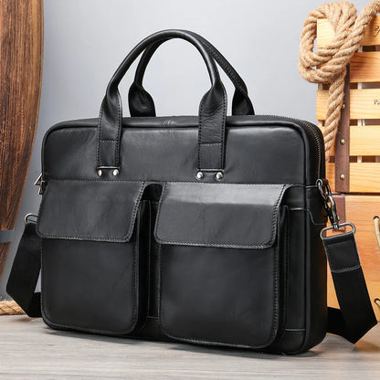 Genuine Leather Briefcase – Men's 16" Laptop Messenger Bag