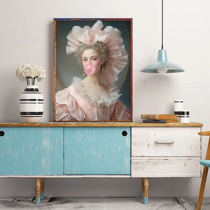 Bubble Gum Baroque Portrait Wall Art Poster – Vintage Altered Art Print