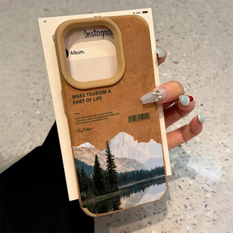 Mountain Scenery Faux Leather iPhone Case – Fits iPhone X to iPhone 17