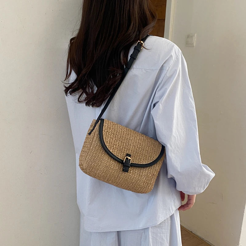 Women's Straw Woven Crossbody Bag – Casual Summer Shoulder Bag
