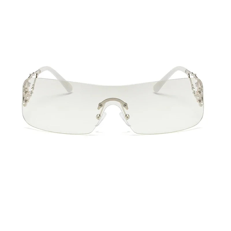 Rimless Y2K Shield Sunglasses – UV400 Wraparound Unisex