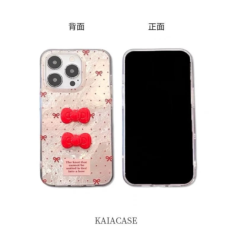 3D Bow Knot iPhone Case – Polka Dot Glitter Hard Cover