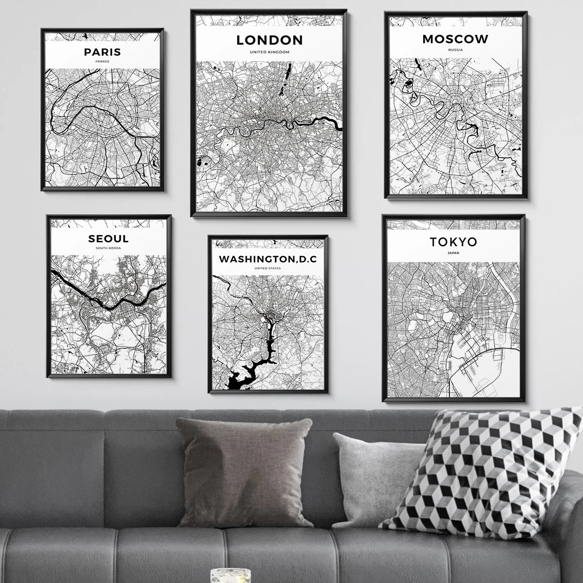 World City Map Wall Art Print – Black & White City Poster