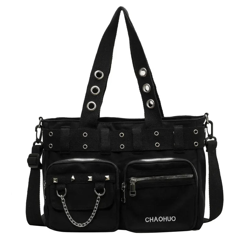 Chains Zipper Buckle Nylon Shoulder Bags