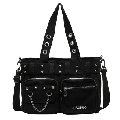 Chains Zipper Buckle Nylon Shoulder Bags