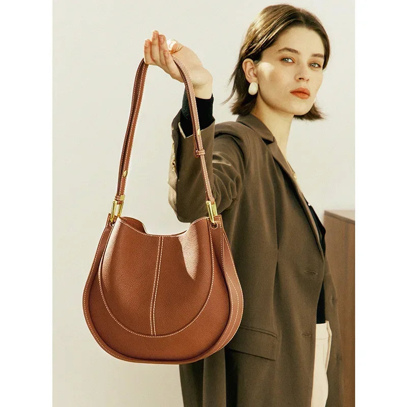 Genuine Leather Hobo Shoulder Bag – Women's Luxury Tote