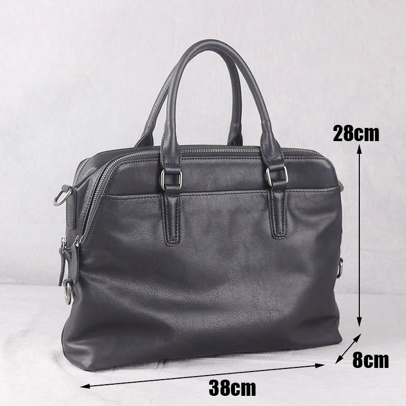 Genuine Leather Men's Briefcase – 14" Laptop Business Bag