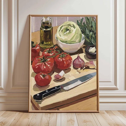 Rustic Kitchen Still Life Poster Vintage Bread Art Print Canvas Oil Painting Style Wall Picture