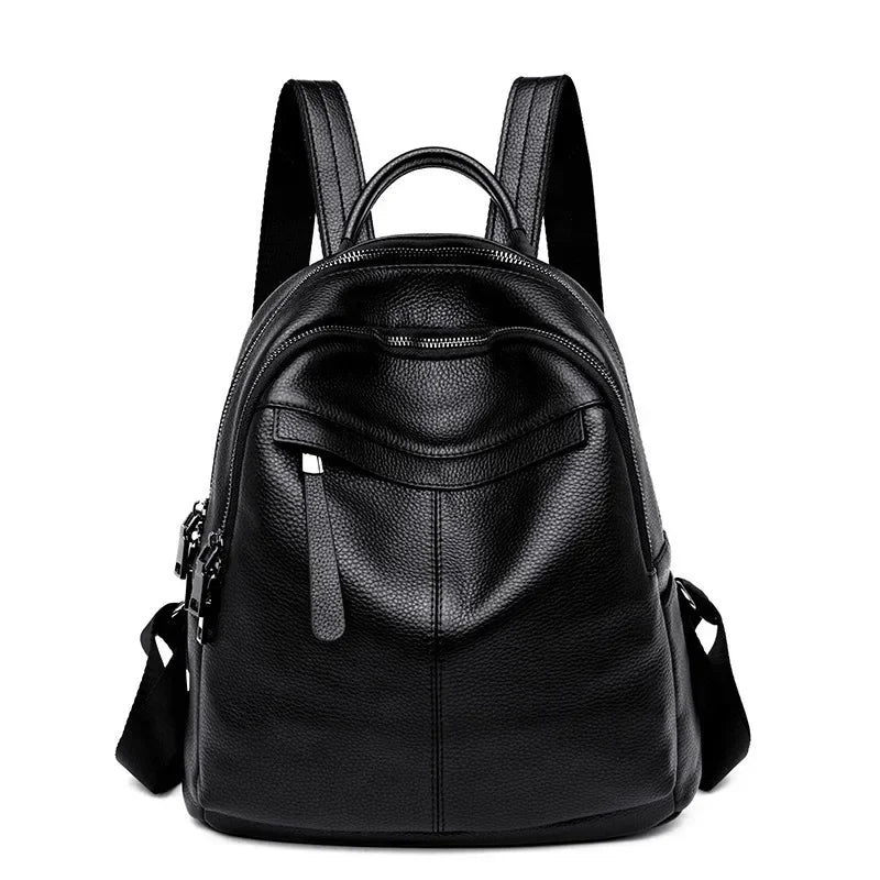 Genuine Leather Women Backpack – Multi-Pocket Luxury Bag