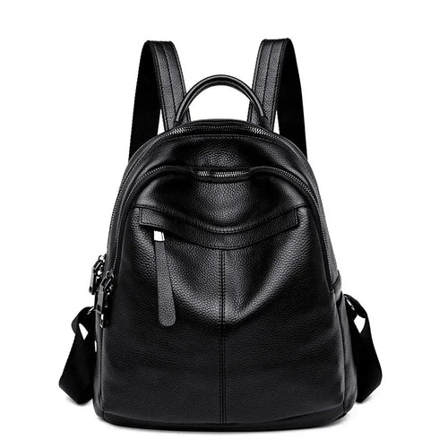 Genuine Leather Women Backpack – Multi-Pocket Luxury Bag