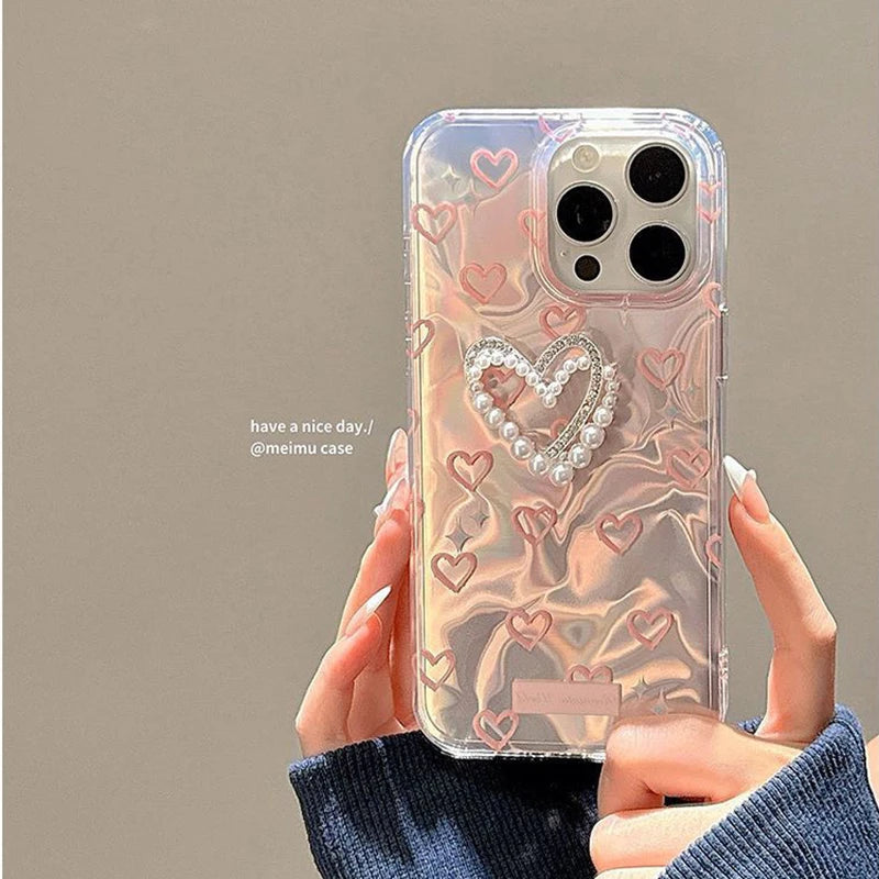 Motorola Moto Case Holographic Pink Pearl Heart 3D Cute Cover