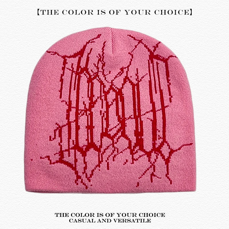 Spider Web Jacquard Beanie Hat – Dark Style Hip Hop Knit Cap