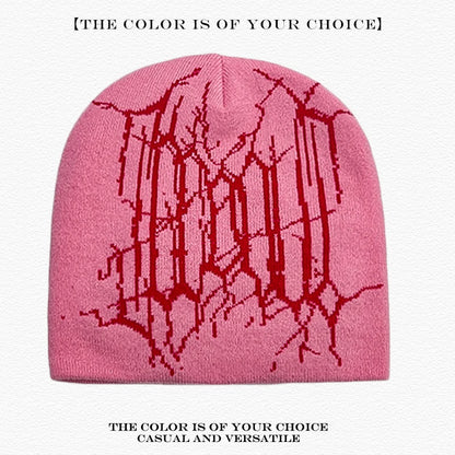 Spider Web Jacquard Beanie Hat – Dark Style Hip Hop Knit Cap