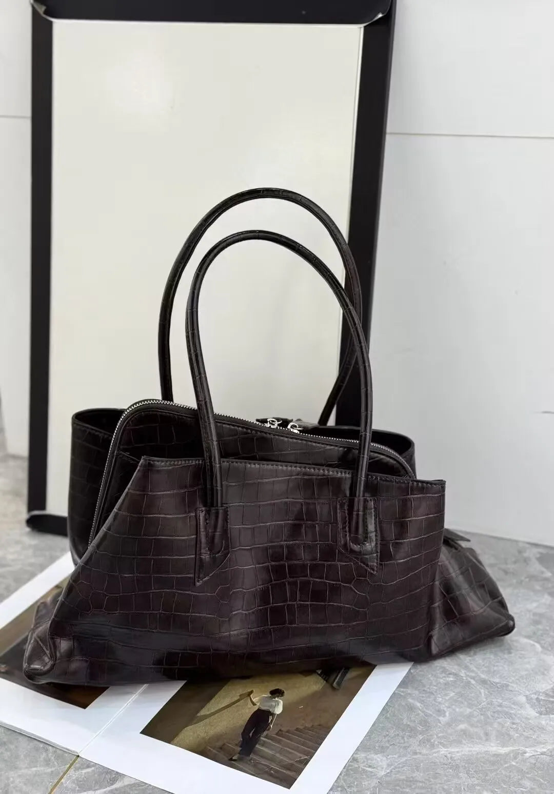 Crocodile Pattern Leather Tote Bag – Large Capacity Shoulder Bag